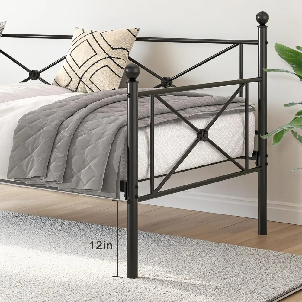 Metal Twin Daybed Frame with Stylish Headboard, Multifunctional Platform Bed for Bedrooms, Living Spaces, and Guest Rooms