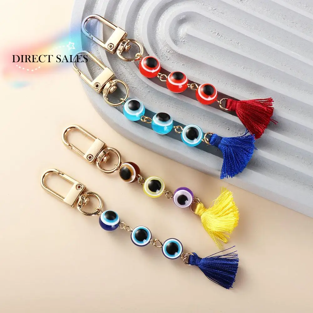 

Turkish Blue Eye Lucky Turkish Evil Eye Keychain Durable Resin Colorful Tassel Pendant Beads Tassel Demon Eye Keyring Girls