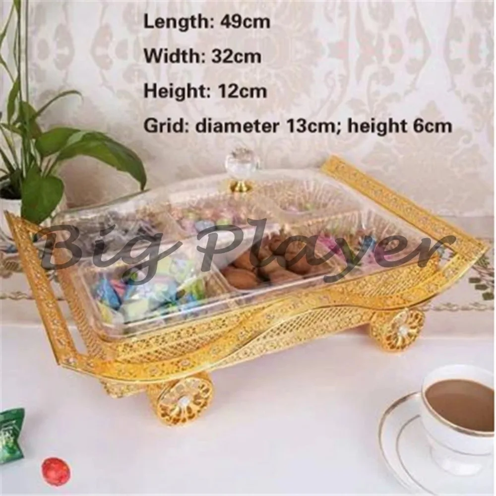 

Elegant European Luxury Gold Acrylic Candy Box - Split Design With Lid Household Snack Fruit Nut Tray