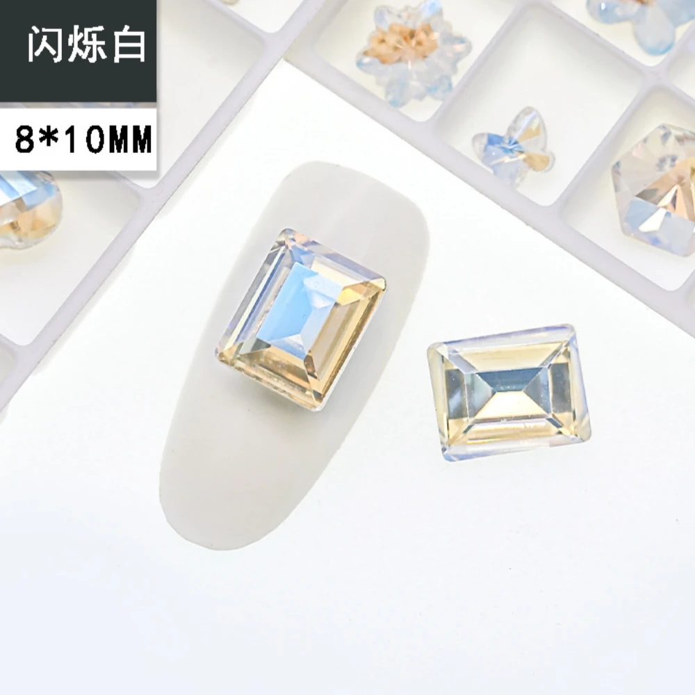 أظافر بيضاء لامعة ماسية ، قاع مدبب ، فلاش فائق ، دهون فأس القلب ، فن مربع ، إكسسوارات ديكور ، K9 #2