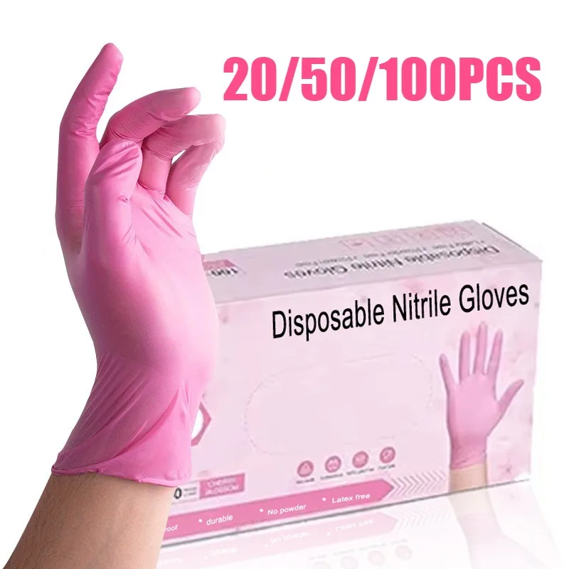 100/50/20PCS Pink Disposable Nitrile Gloves Household Cleaning Household Cleaning Glove for Kitchen Beauty Salons