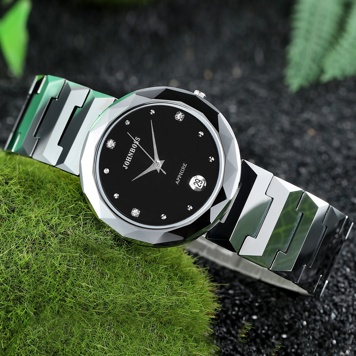 JS круглые тонкие вольфрамовые стальные ремешки с датой, водонепроницаемые часы, мужские швейцарские кварцевые часы с сапфировым стеклом, деловые часы