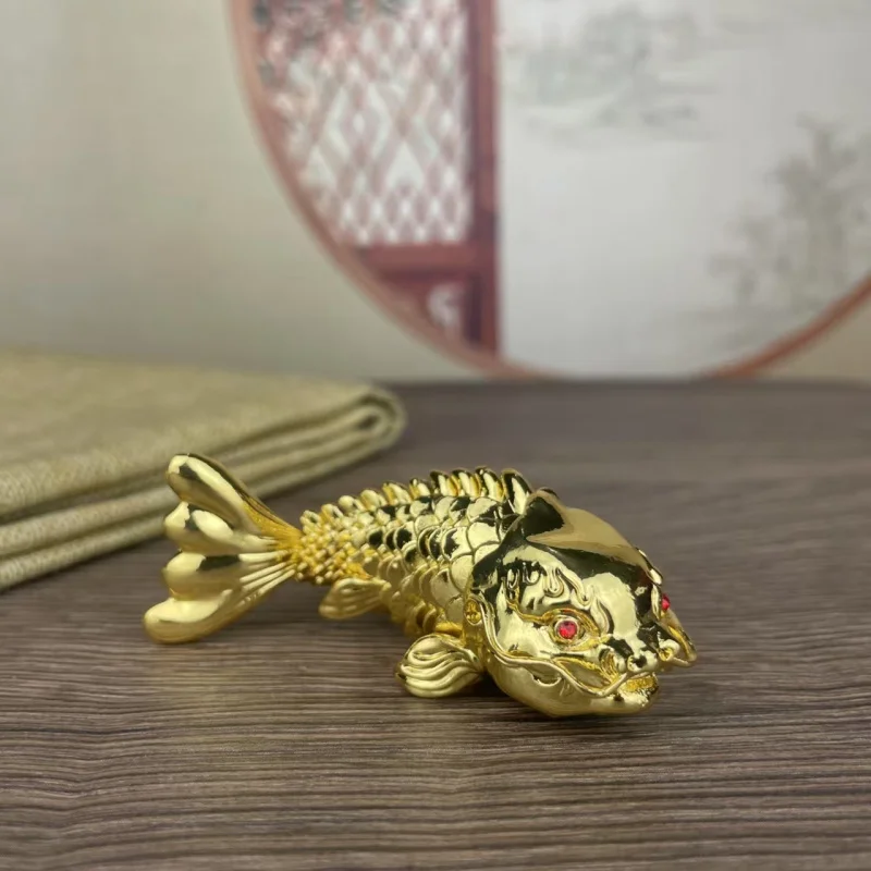 Pure brass tea pet for office desk, a symbol of prosperity after year, handheld dragon carp ornament