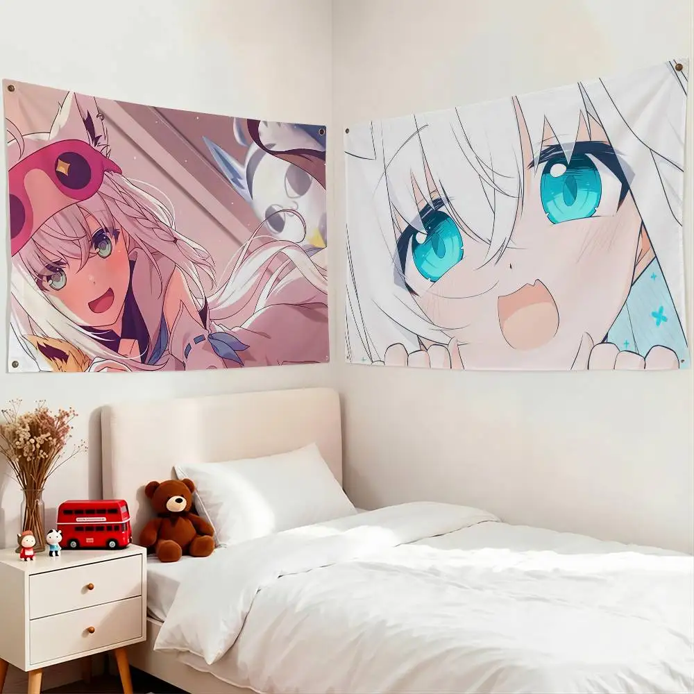 Cute S-Shirakami F-Fubuki Vtuber Flags Wall Hanging Tapestry Outdoor Garage Room Decorative flag Background Blanket
