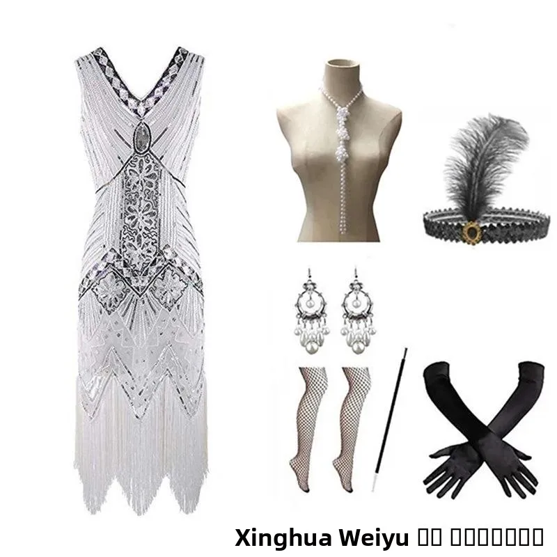 ريترو 920s غاتسبي الدكتور مع التطريز الثقيل الخرز هامش تنورة الملابس النسائية iny الترتر ثوب الزي الصيني التقليدي