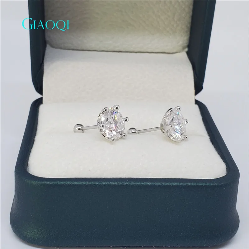 GIAOQI PT950 Platinum Total 2-4 ct Brilliant Cut Diamond Tester Past D Color Moissanite Engagement Stud Earrings Classic Jewelry