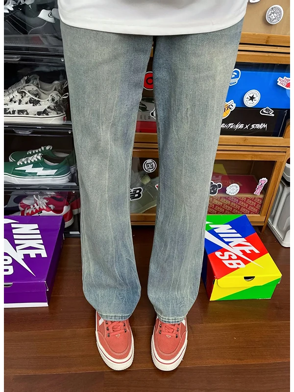 

Blue Lightning Pattern Men's Jeans Summer Thin American High Street Sle Straight Leg Micro Flared Pants Casual mid Waist