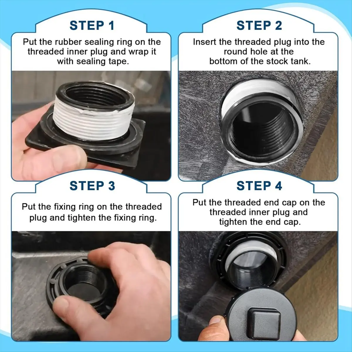 ●Stock Tank Drain Plug Kit Stock Tank Drain 50/70/100/150/300 Gallon Stock Tank Float Valve Drain Replacement