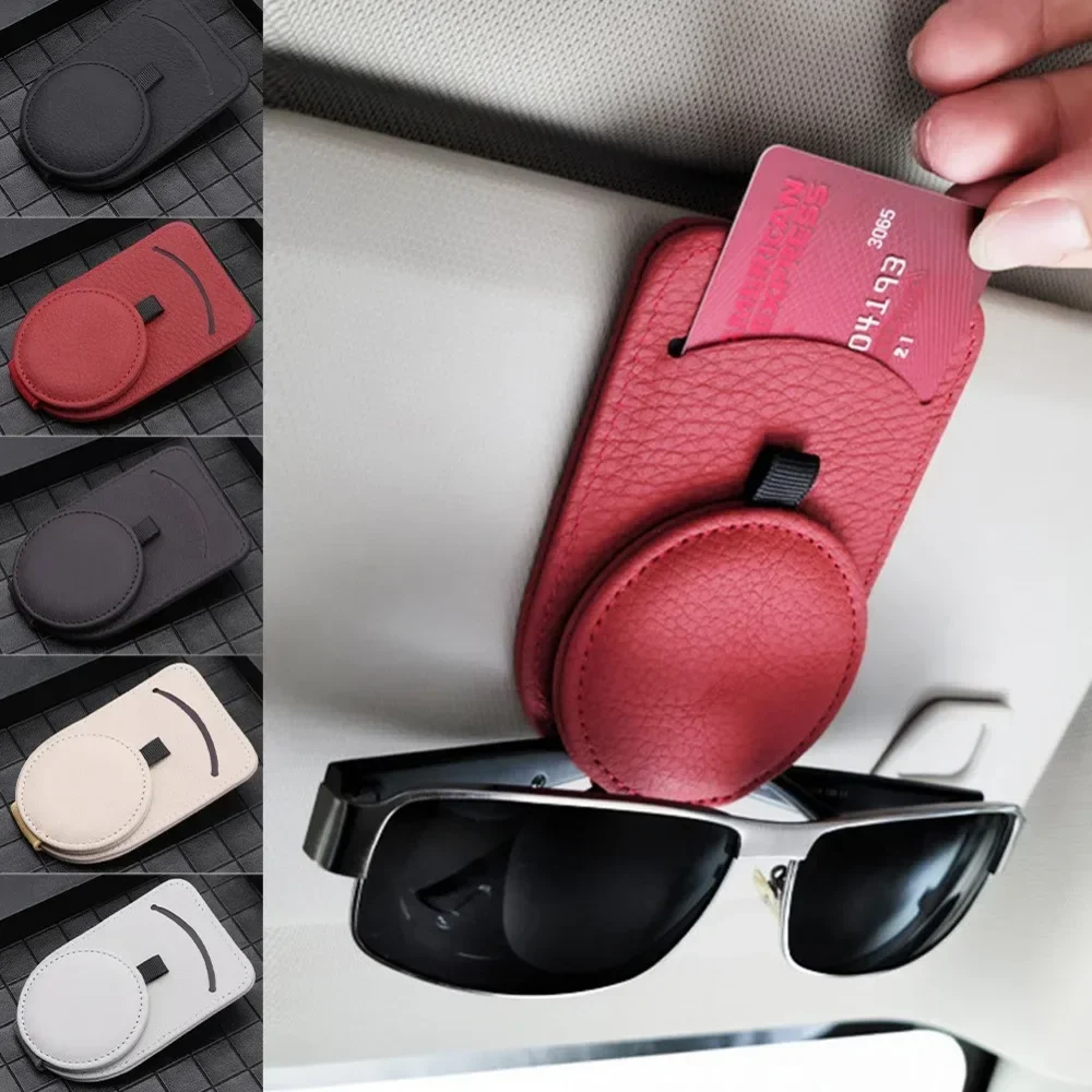 Leather Car Sun Visor Glasses Case Holder Sunglasses Clip Mount Multifunction Portable Clip Auto Interior Accessories Woman Zr