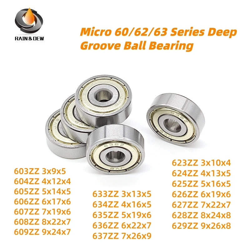 10Pcs  606zz 6x17x6,  624zz 4x13x5,  625zz 5x16x5, 636zz 6x22x7, 608zz 8x22x7 Micro 60/62/63 Series Deep Groove Ball Bearing