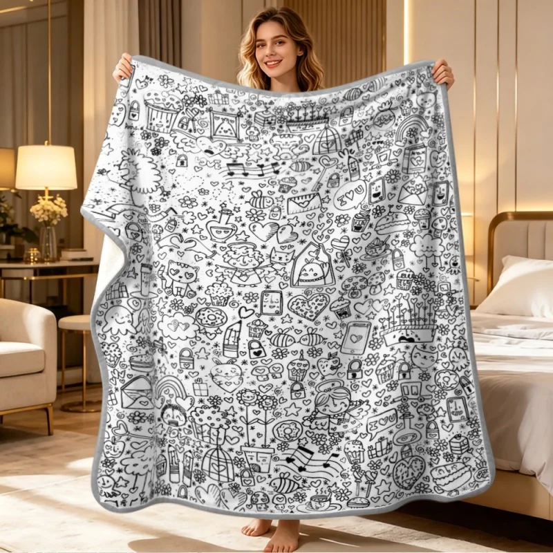 Black White Line Art Eye Daisy Floral Flannel Throw Blanket, Soft Light Cozy Blanket for Sofa Couch Bedroom Home Decor Gift