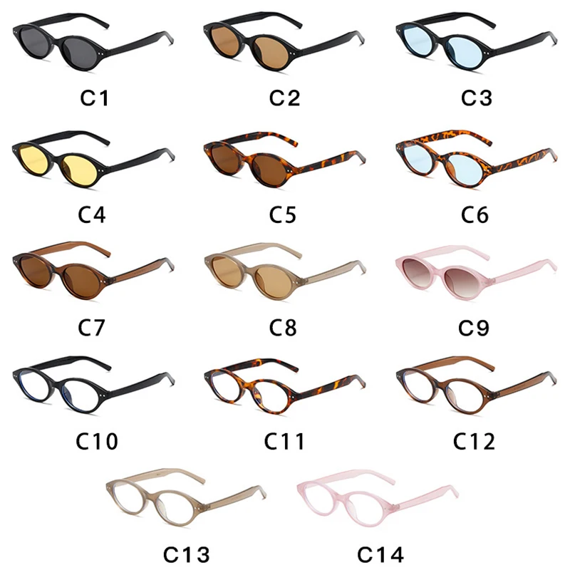 SO&EI New Small Oval Sunglasses Women Retro Candy Color Shades UV400 Men Trending Rivets Sun Glasses