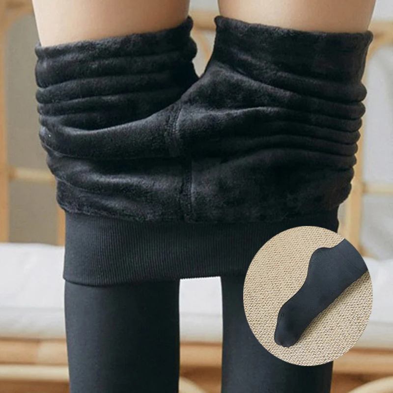 Women Thermal Leggings Warm Nude Color Stretch Pantyhose Female Sexy Versatile Black High Waist Thicken Plush Skinny Sock Pants