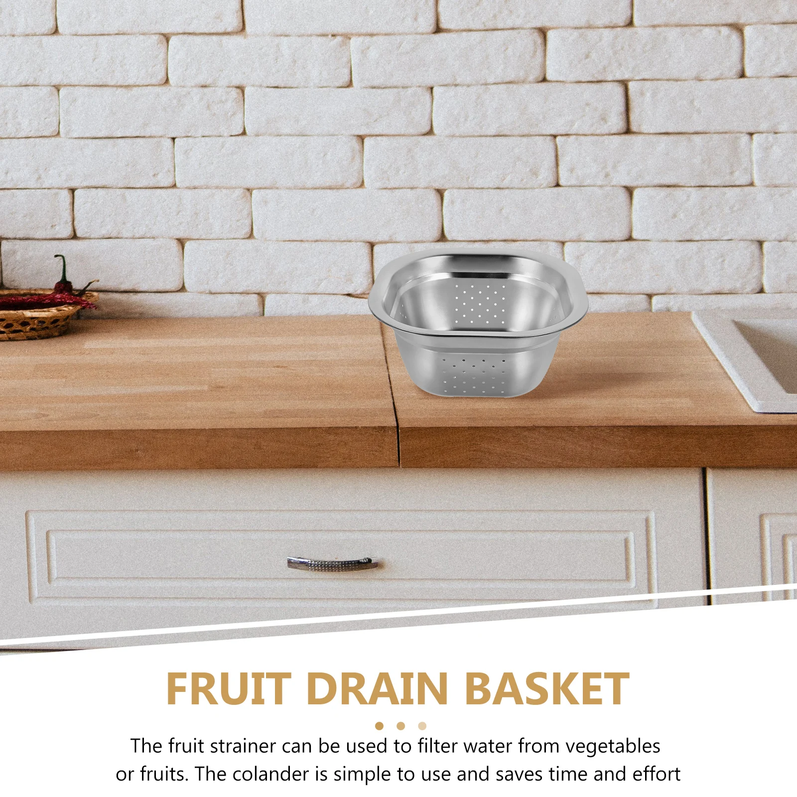 

1 set Stainless Steel 26cm Drain Basket Sink Filter Fine Mesh Strainer Rice Washing Basin Fruits Vegetables Food Strainer