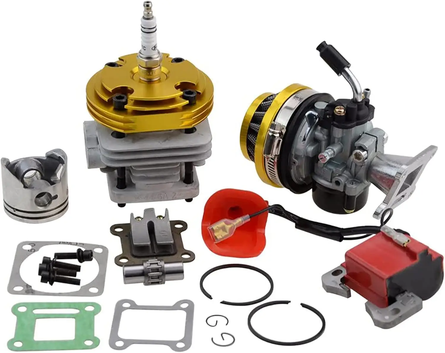 44mm Big Bore Top Kit 53cc 54cc Carb Air Filter Ignition Coil For 47cc 49cc 2-Stroke Pocket Bike ATV Quad Engine Yellow
