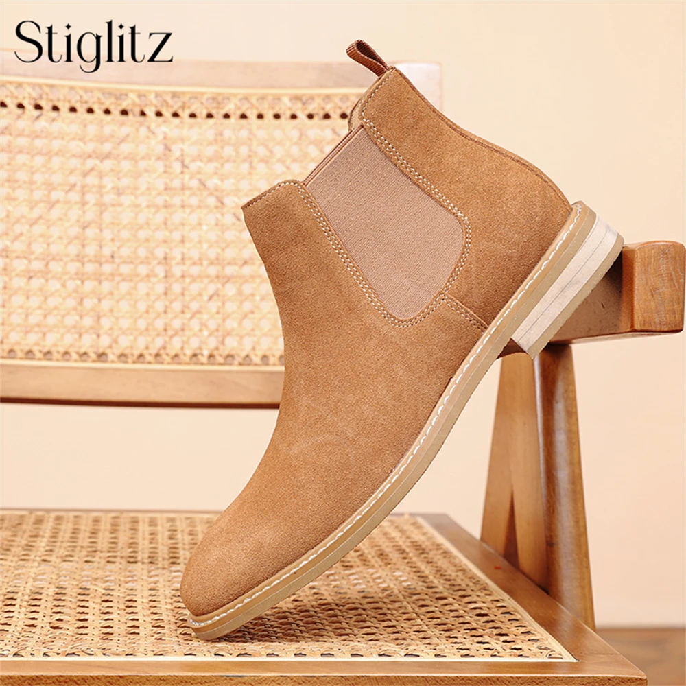 

Multicolor Suede Ankle Boots Men's Elastic Strap Booties Fashion Concise Style Slip-On Boots Daily Footwear Comfort Casual Shoes