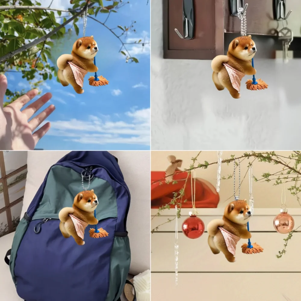 Shiba Inu Cleaning 2D Acrylic Keychain Charming Puppy Pendant Versatile Charm, Decor for Car,Backpacks,Phone,Home,Festive,Gift