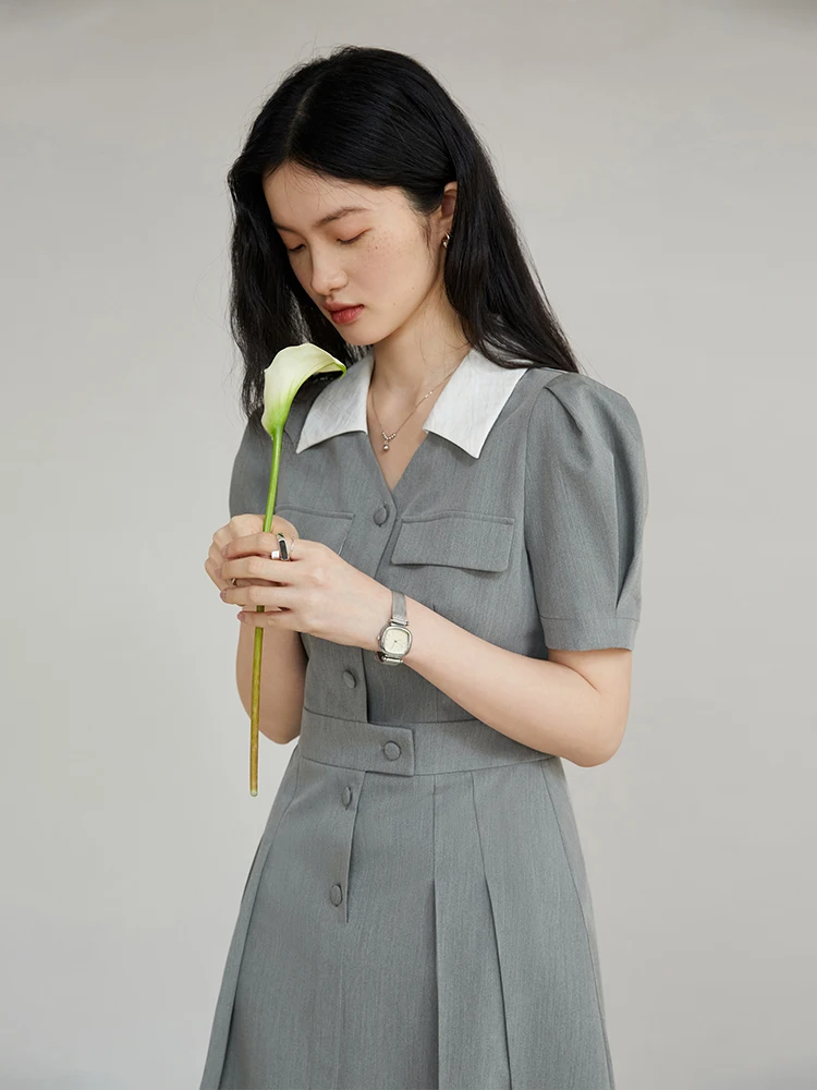 ZIQIAO High-end Sense Casual Suit Dress for Female Commuter Newly Summer Long and Short Temperament Pleated Skirt for Women