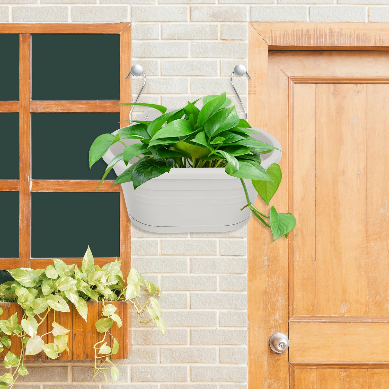 

Hanging Flower Cement Color Hanging Flower Pot Resin Mount Balcony Fence Planter Garden Plant Container Decor