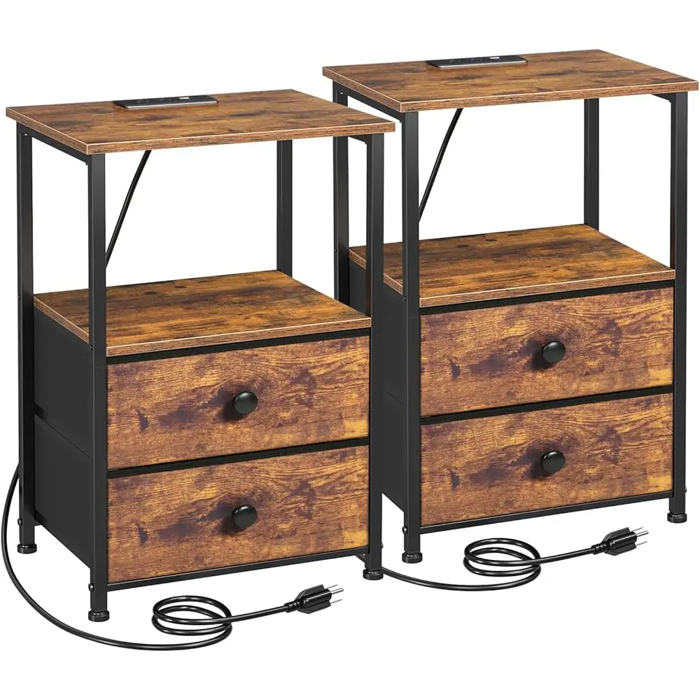 

Night Stand Set 2, Nightstand With Charging Station, End Tables With Storage Shelf For Small Spaces, Bedside Table Side Tables