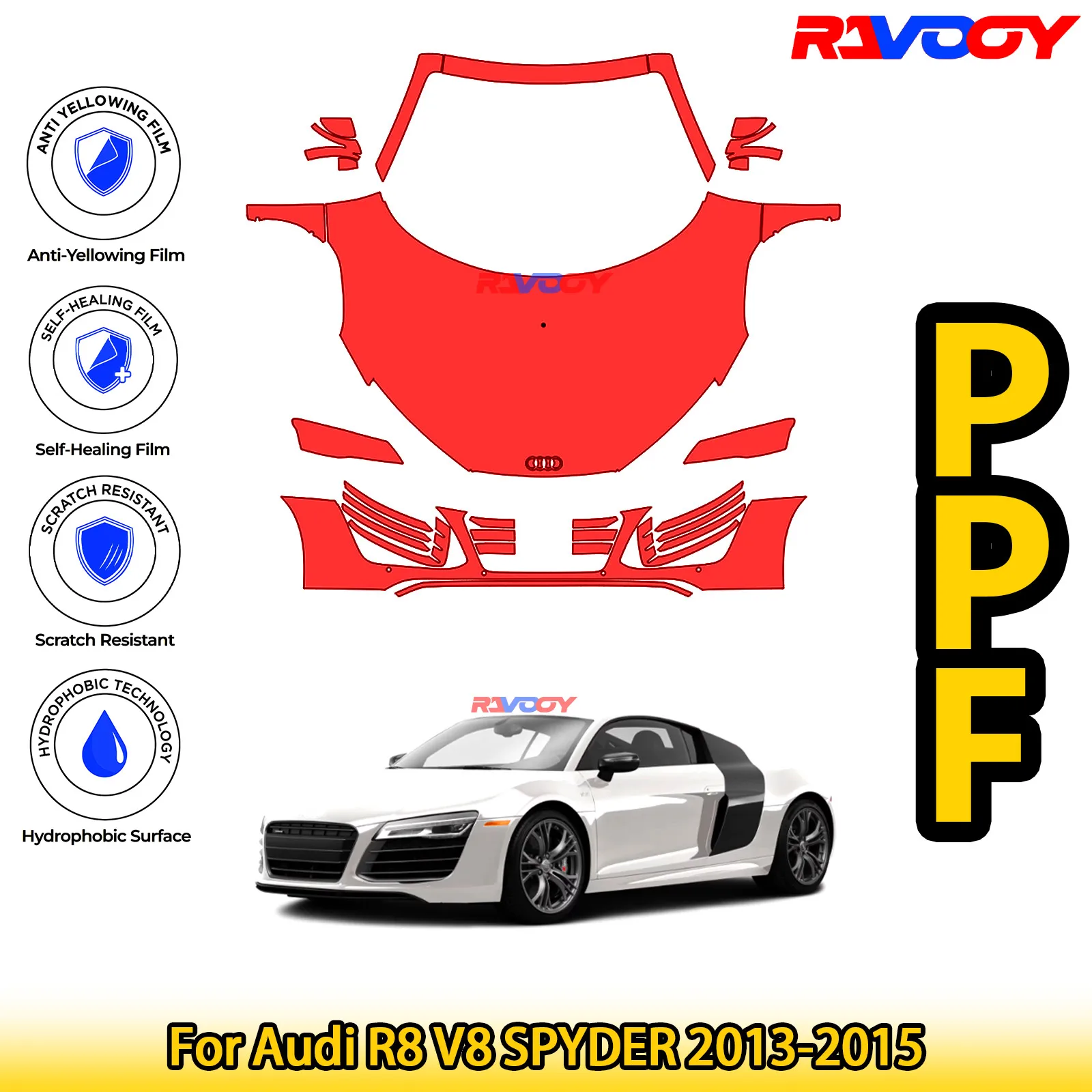 

Для Audi R8 V8 SPYDER 2013-2015 глянцевая матовая черная предварительно вырезанная передняя PPF комплект защитной пленки для краски