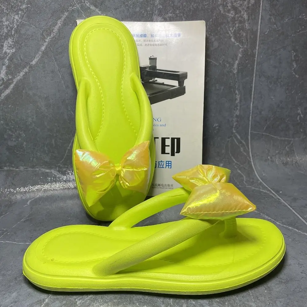 Moda doce cor feminina chinelos bowknot anti-skid praia flip flops sola macia eva verão slides sandálias casa