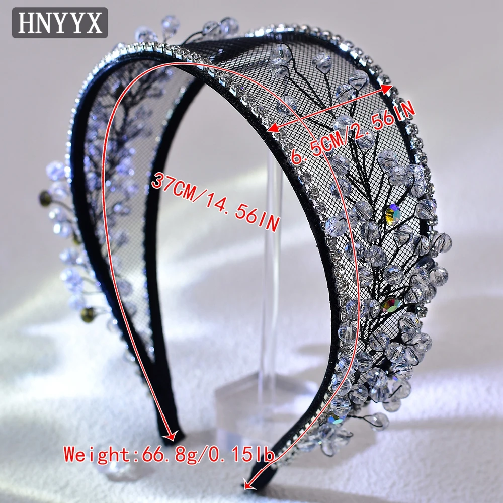 HNYYX French Retro Black Headdress Crystal Headband Handmade For Women Hairband Holiday Party Rhinestone Jewelry A151