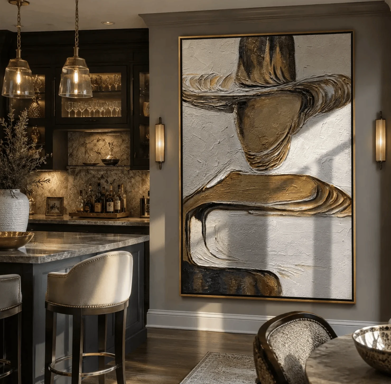 Gilded Brim Holds Still – Gold Hat Figure Painting Retro Modern Vertical Wall Art Canvas Prints Posters Living Room Decor