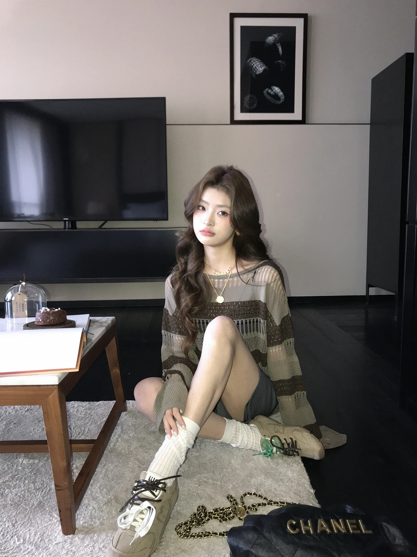 

Aviva on Earth Women's Loose Fit Bright Sequin Contrast Color Knitted Top Thin Sun Protection Long Sve round Ne Pullover