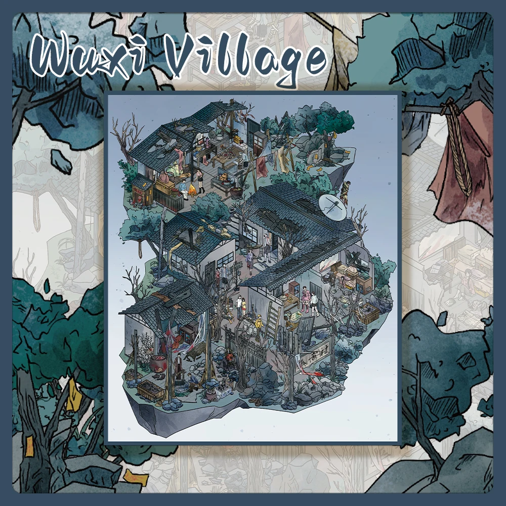 4PCS Creative Miniature Shrinking World Wuxi Village Chinese Horror Landscape Decompression PET Transparent Material