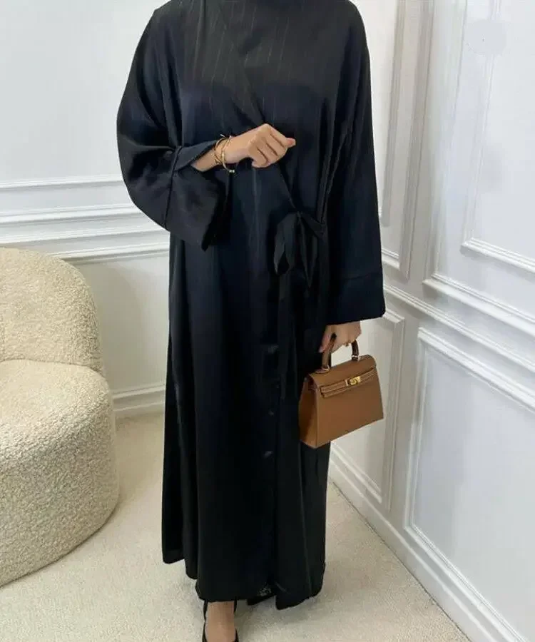 

Рамадан атласная Абая ислам мусульманское элегантное платье макси с длинными рукавами Kebaya Abayas для женщин кафтан халат Musulmane Femme Vestidos