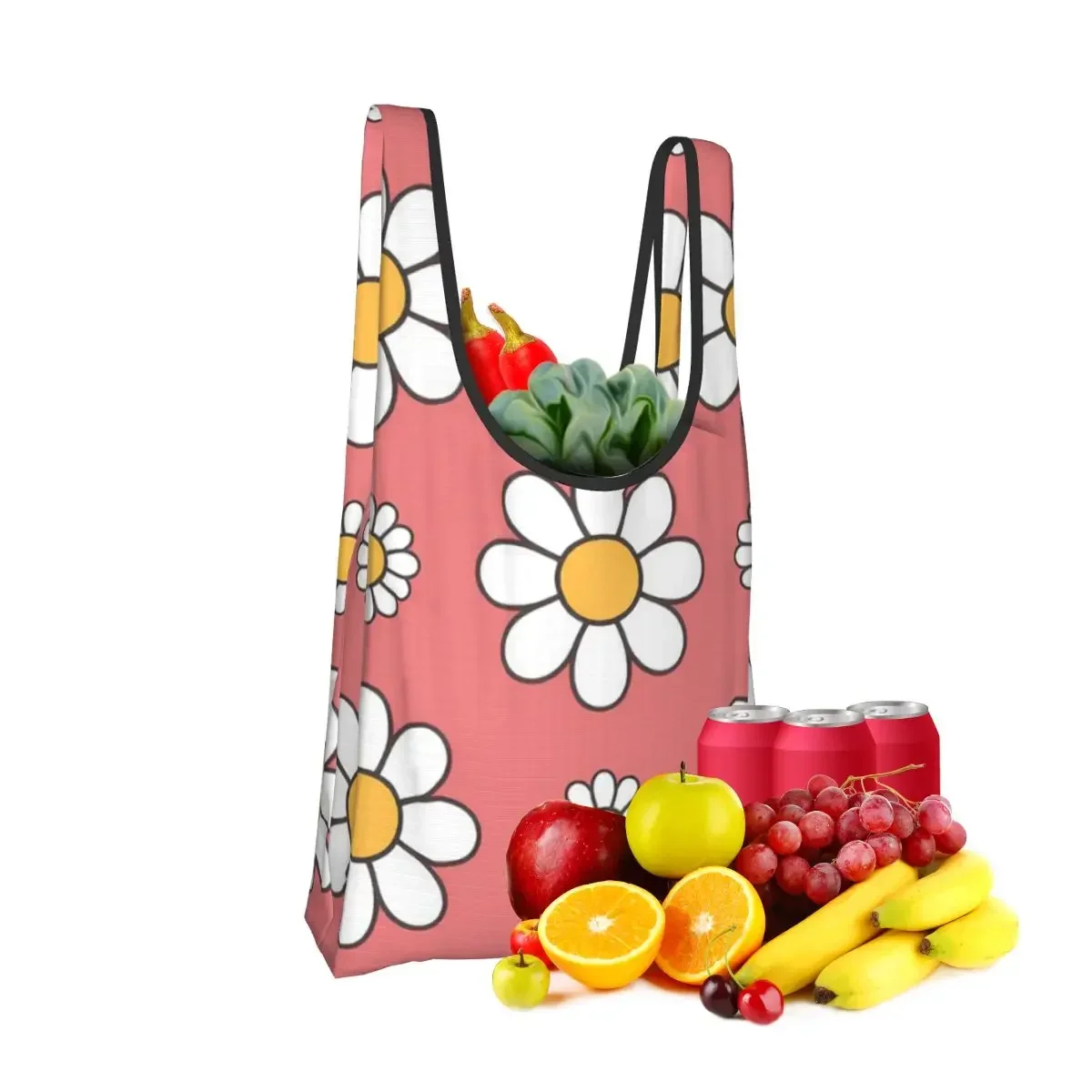 Daisy, Daisy, Daisy Portable Tote Shopping Bags Reusable Shopper Bag Grocery Handbag Shoulder Bag
