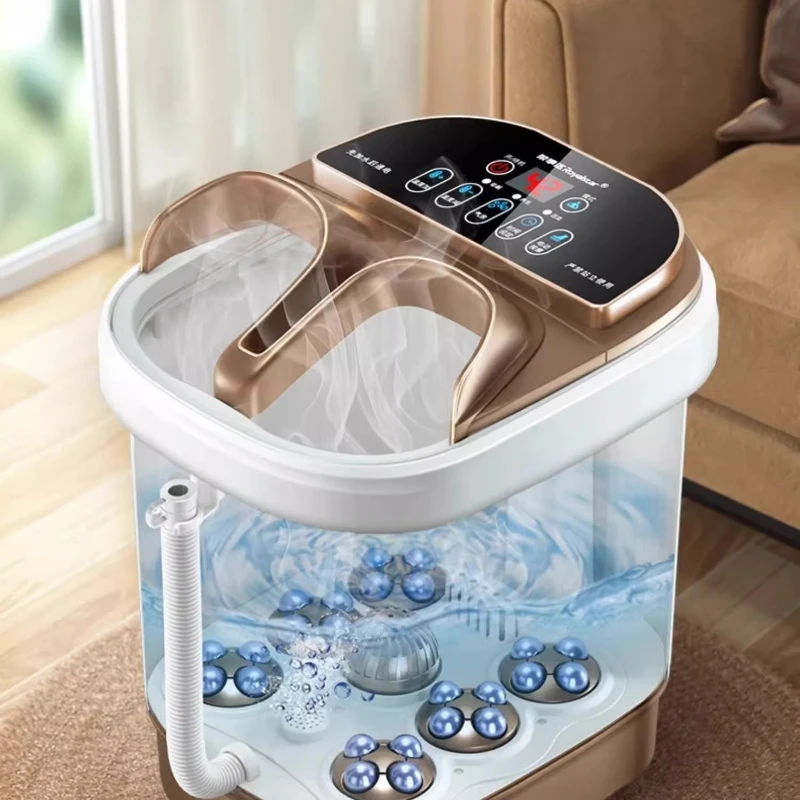 Heated Electric Foot Bath Tub LED Display Automatic Massage Basin Red Light Bubbles Scraping Modes Deep Design Remote Control