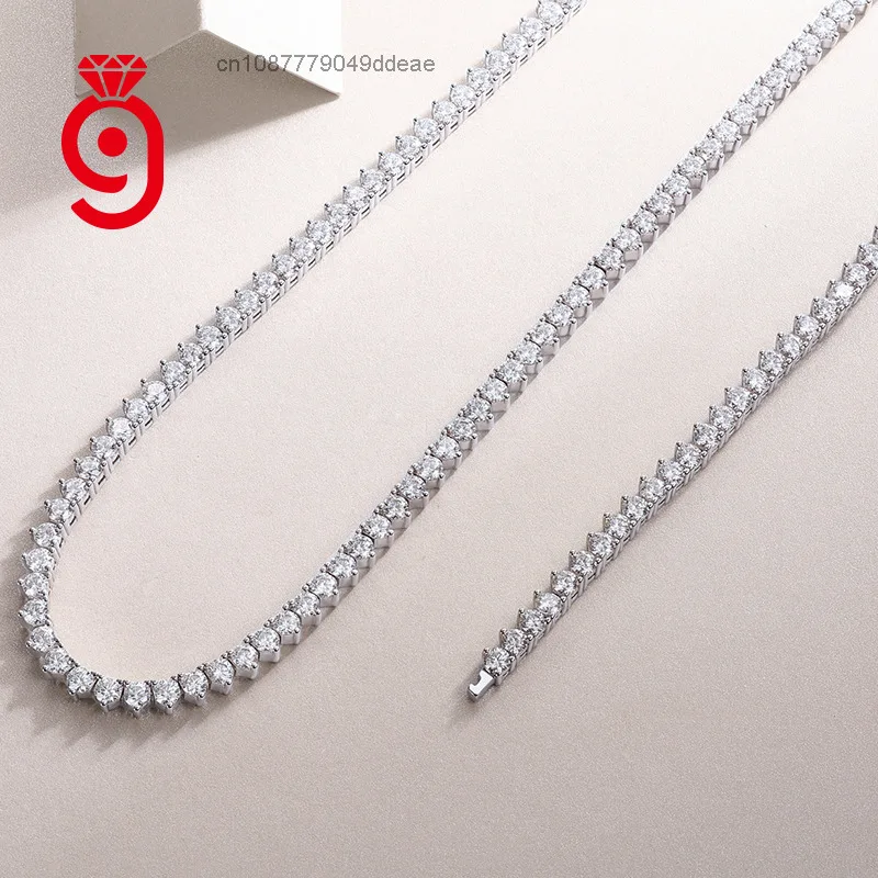 S925 necklace Moissanite White Plated Link Chain Luxury S925 Sterling Silver Diamond Necklace Genuine Moissanite Women hip ho