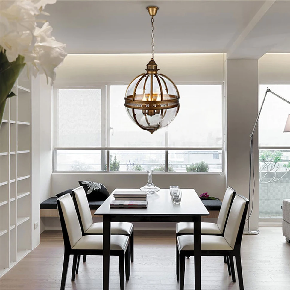 Led E14 Retro American Iron Glass Vintage Bronze Black Globe Chandelier Lighting Suspension Luminaire Lampen Lustre For Foyer