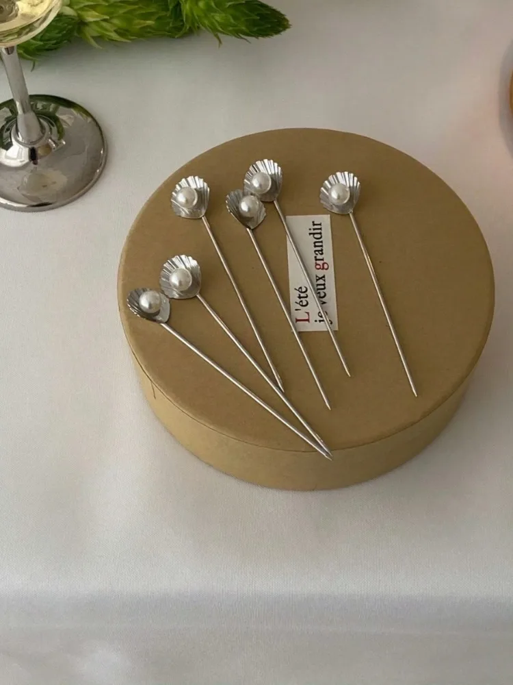 Original Fruit Sign Instagram Style Cute Summer Metal French Small Pearl Shell Fruit Fork Desserts Cutlery 304 Stainless Ste