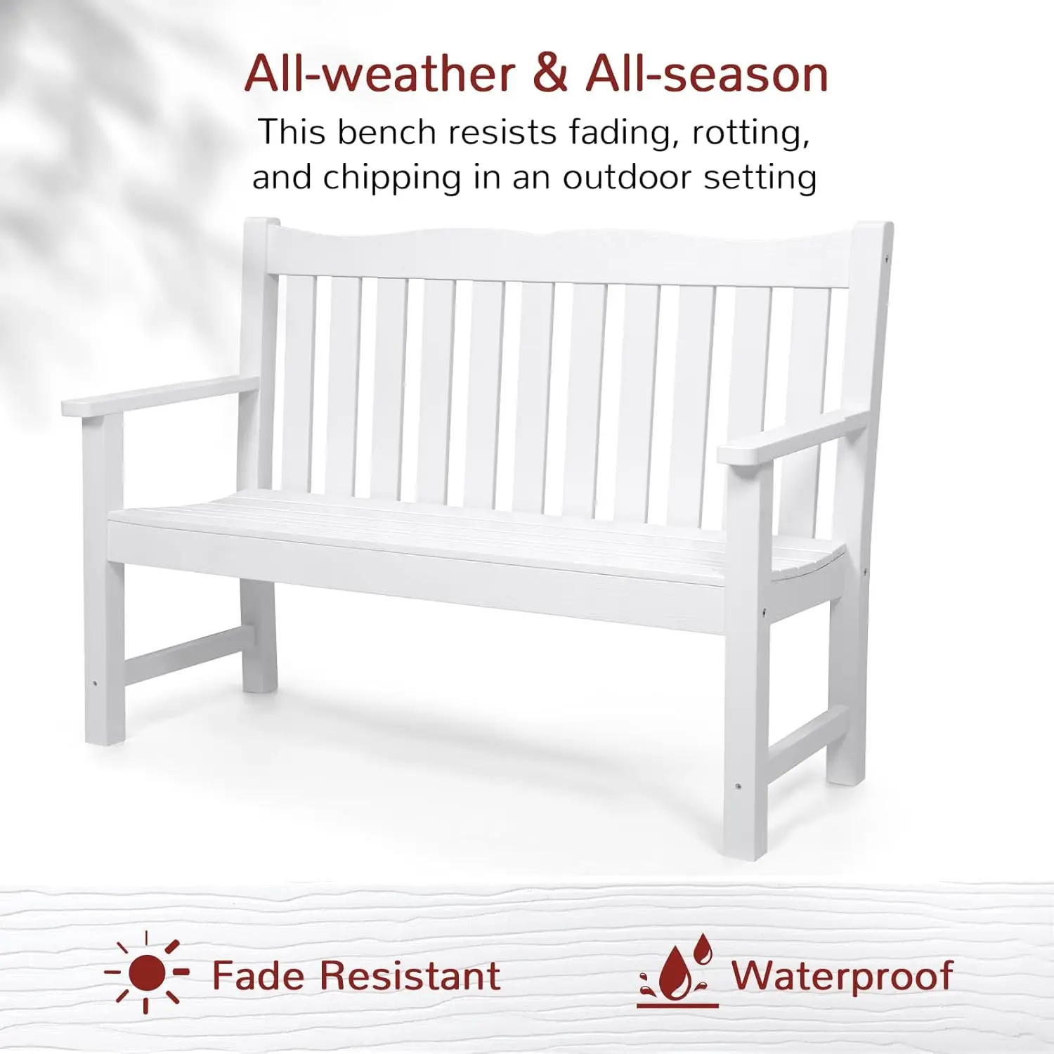 Garden Benches Set of 2, All-Weather HIPS Outdoor Bench with 800 lbs Weight Capacity, Never Rot or Fade, White