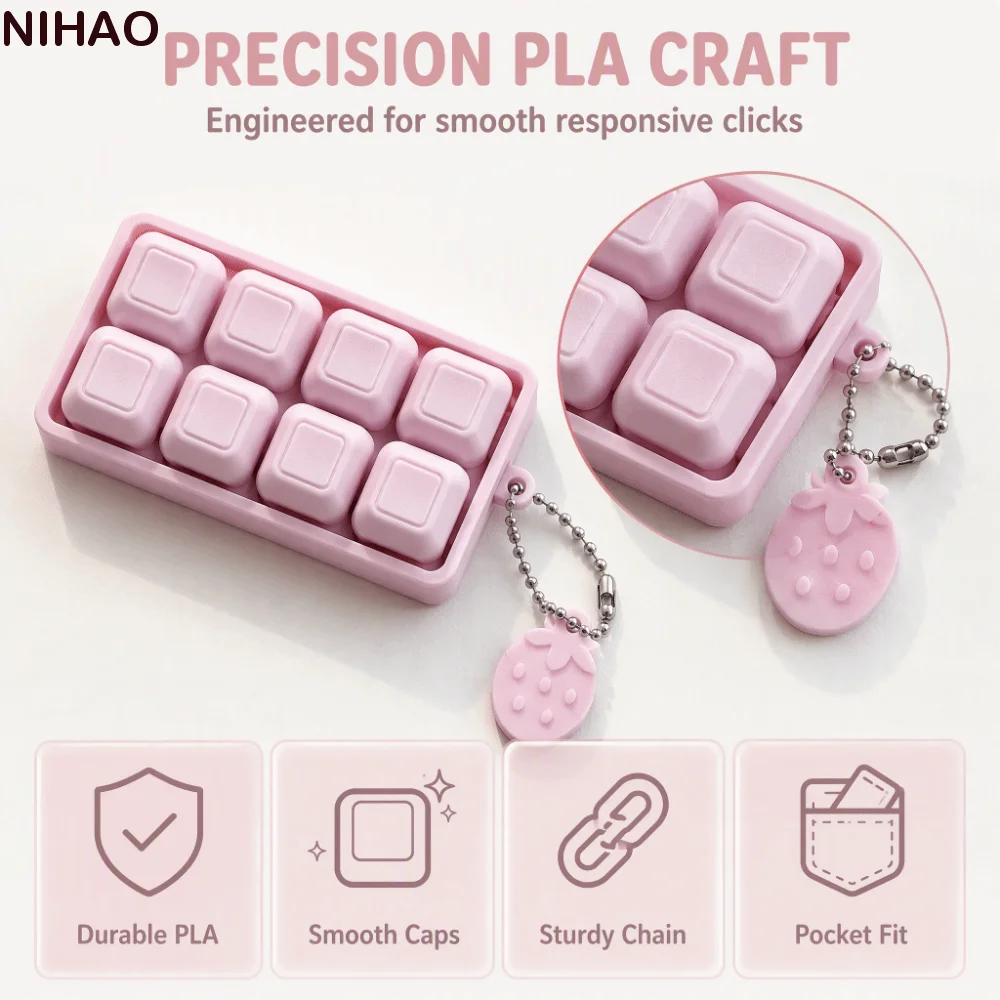 Finger Button Keycap Fidget Keychain Key Cap Clicker 3D Printed Fidget Button Keycap Keychain 8 Keys Click Keyboard Keychain