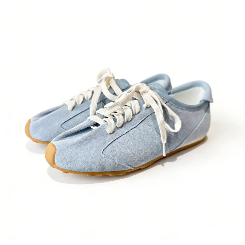 Women's Cow Suede Platform Sneakers - Lace-Up Casual Flats