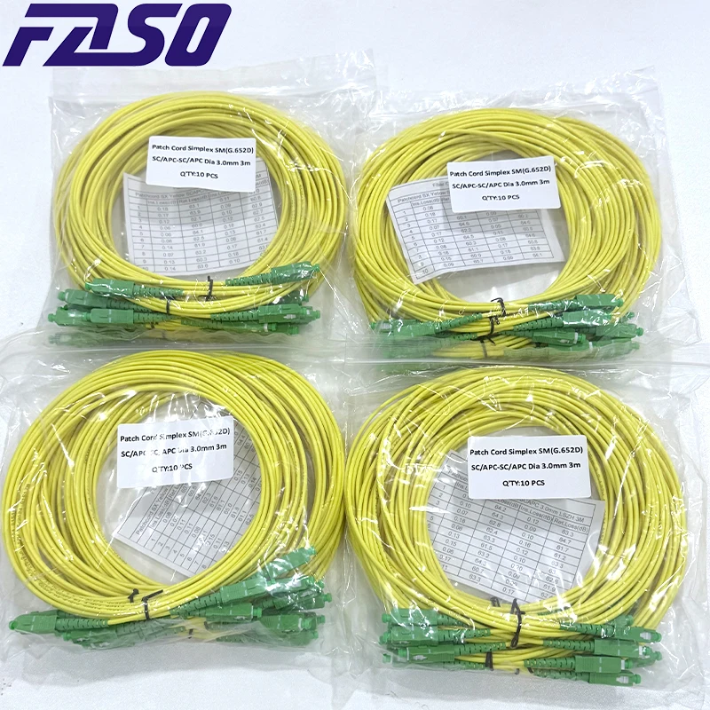 

FASO 10PCs Faso G652D 3.0mm Optical Fiber Cable SC APC Fiber Optic Patch Cord SM SingleMode OEM Fiber Optic Patch Cable Yellow