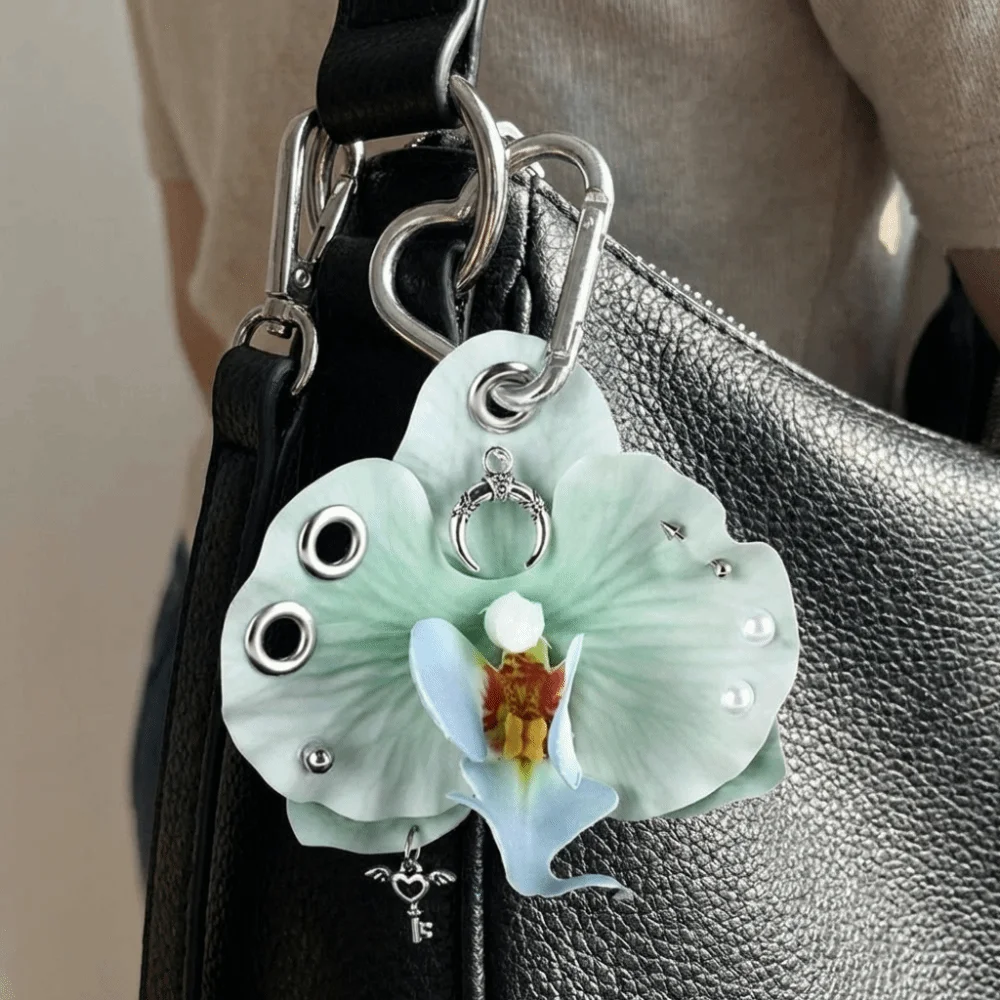 Exquisite Simulation Flower Orchid Lily Keychain Backpack Decoration Gifts Simulation Flower Keyring Colorful Flower Bag Pendant