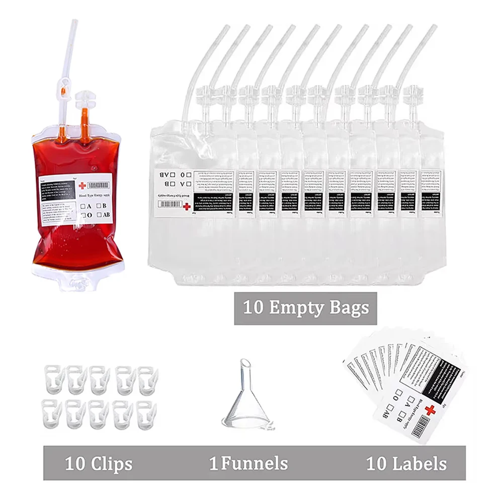 Bolsas de sangre de Halloween, bolsas de bebidas energéticas de 350 ml, bolsas de sangre de vampiro, bolsas de sangre para beber, accesorios de terror para cosplay