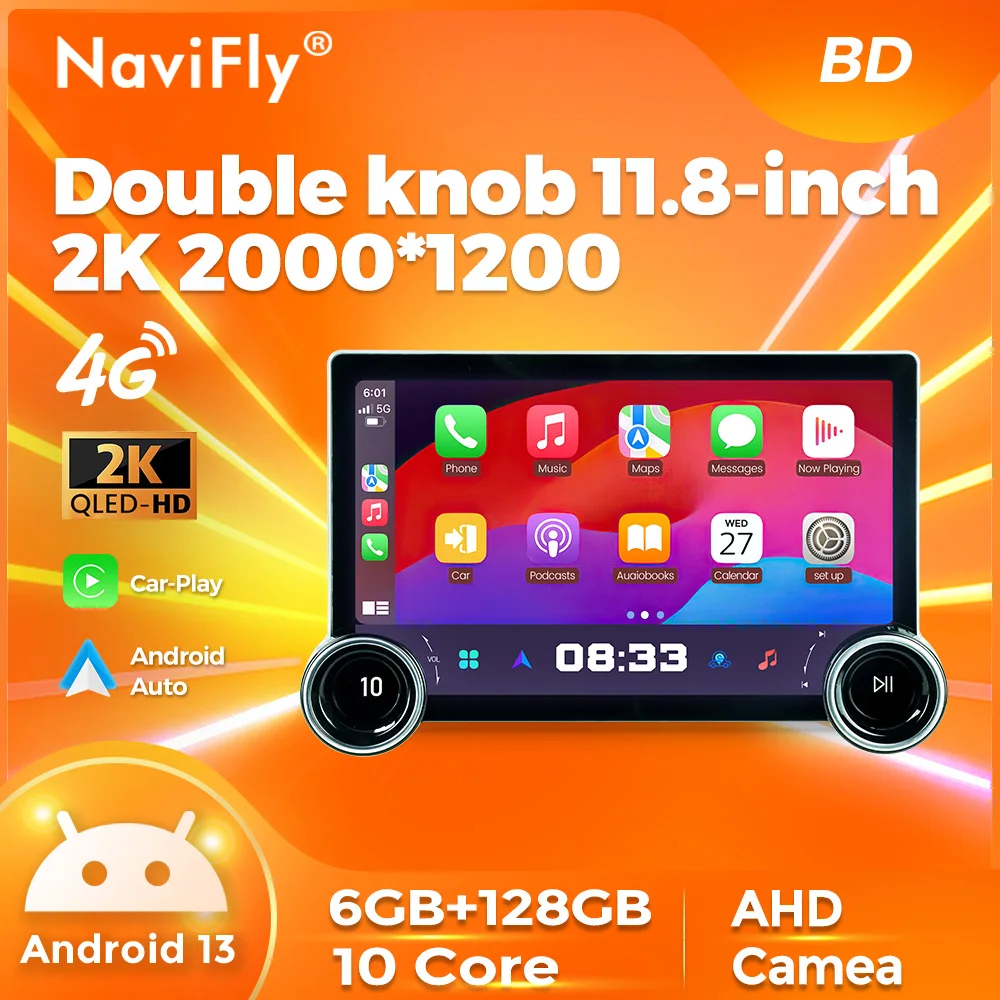 Navifly 차량용 라디오 멀티미디어 플레이어, 범용 헤드 유닛, 스테레오 GPS, 4G LTE, 와이파이, 11.8 인치, 2K QLED, 10 코어, 안드로이드 13