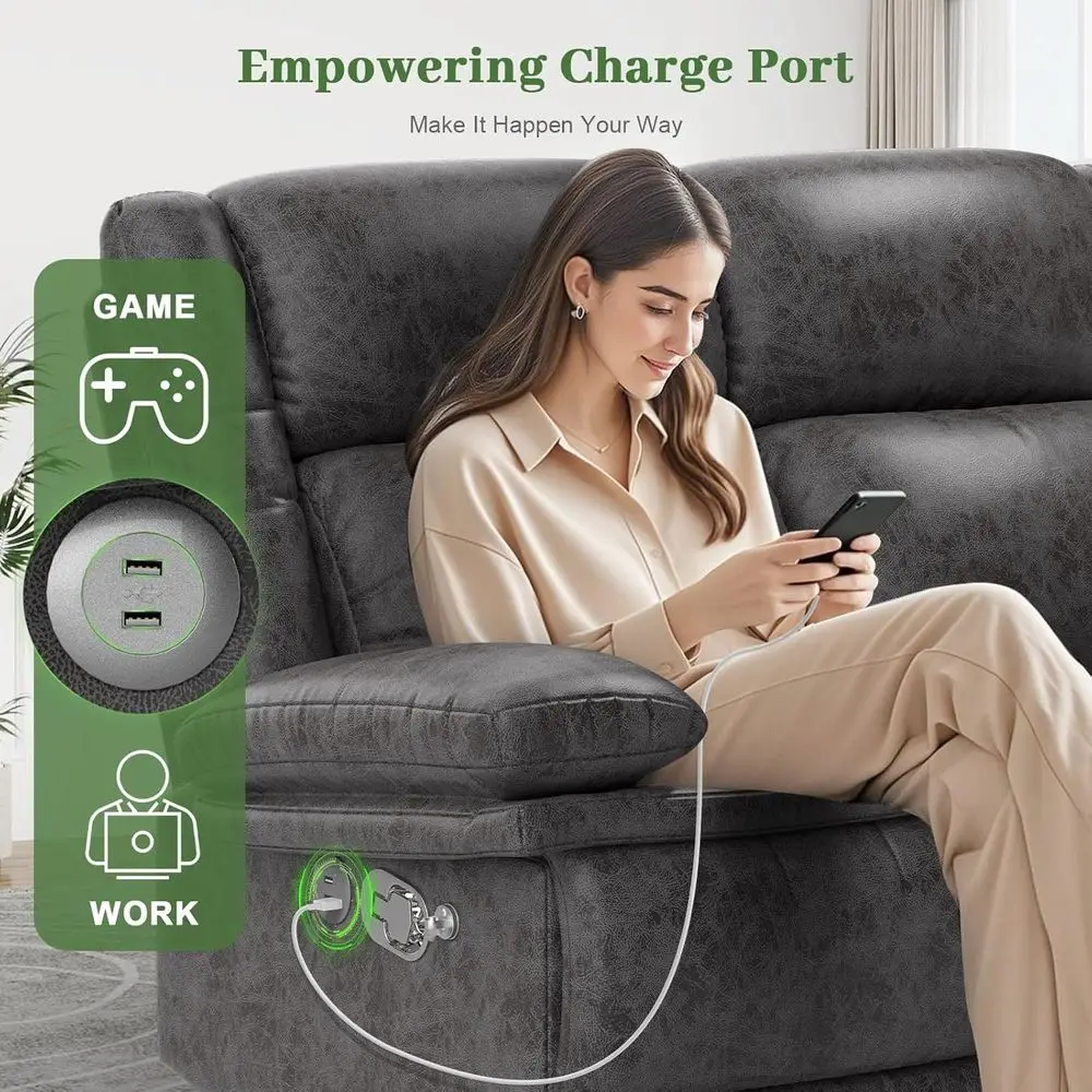 2-Seater Reclining Loveseat Sofa with USB Ports & Cell Phone Holders, 58 RV Sofa, Manual Recliners (Polished Microfiber)