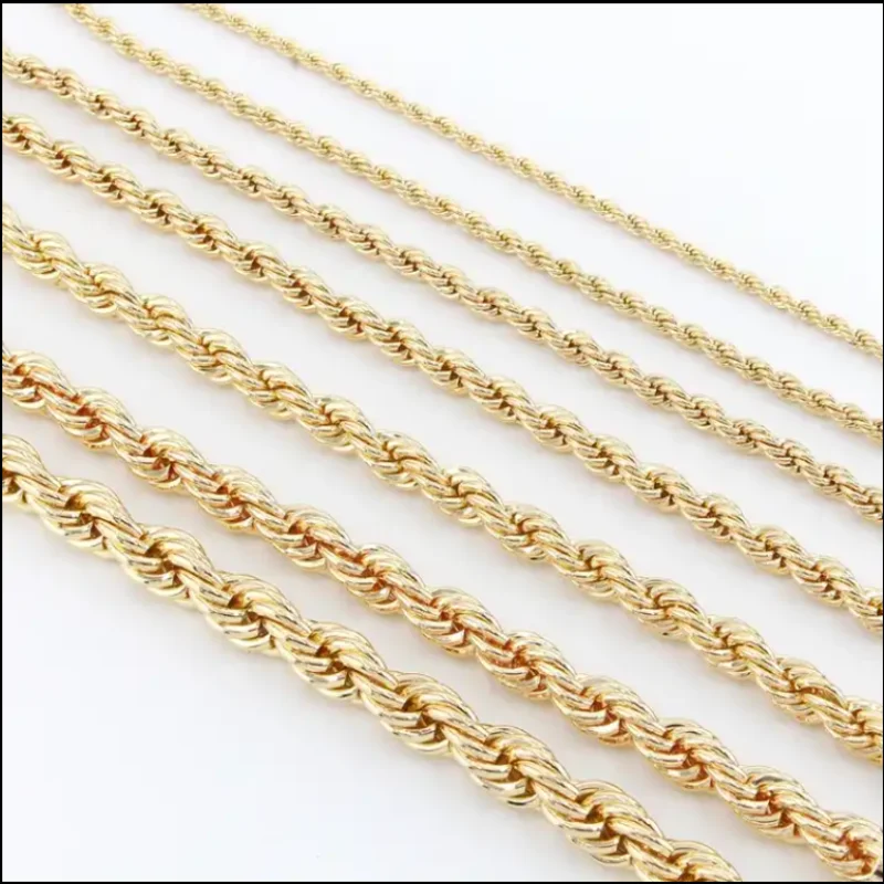 Hip Hop Non Tarnish 2.5MM 3MM 4MM 5MM 8MM PVD 18K Gold Plated Twist Rope Link Necklace Copper Brass Chain Jewelry