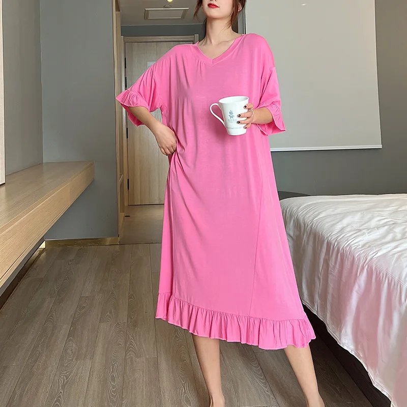 Modal Nightgown Women\'s New Short Sleeve Sleepwear Plus Size Homewear Summer Pajamas Night Dress Women Loose Casual Nightdress