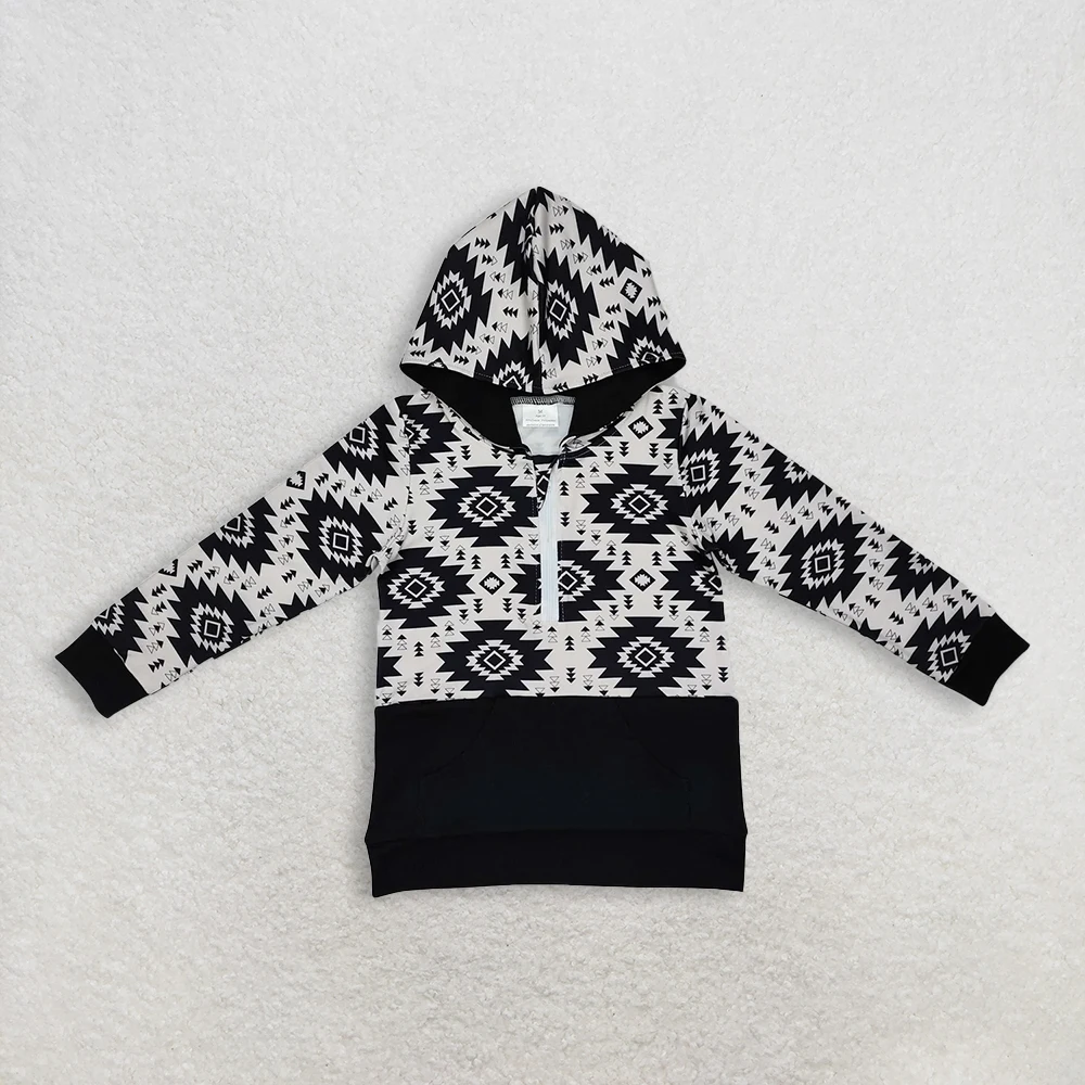 z12024-08 BT0907 Wholesale baby boys clothes geometric matchinfg hooded long sleeve top Summer boys Boutique top Western clothes