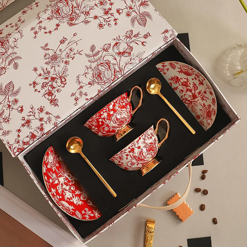 

Top-grade Bone Porcelain Coffee Cup and Dish Set Light Luxury Exquisite Gift Box British Set Afternoon Tea Ceramics Tea Cup Set