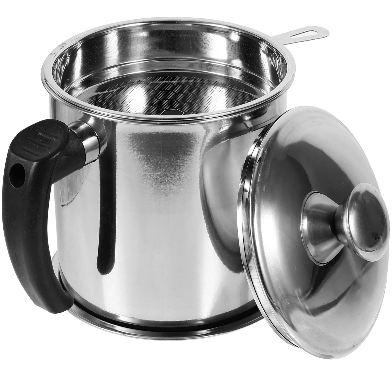 

1.2L Stainless Steel Oil Storage Can Strainer Pot Polished Oil Filter Container Lid Handle Reuse for Kitchen Restaurant