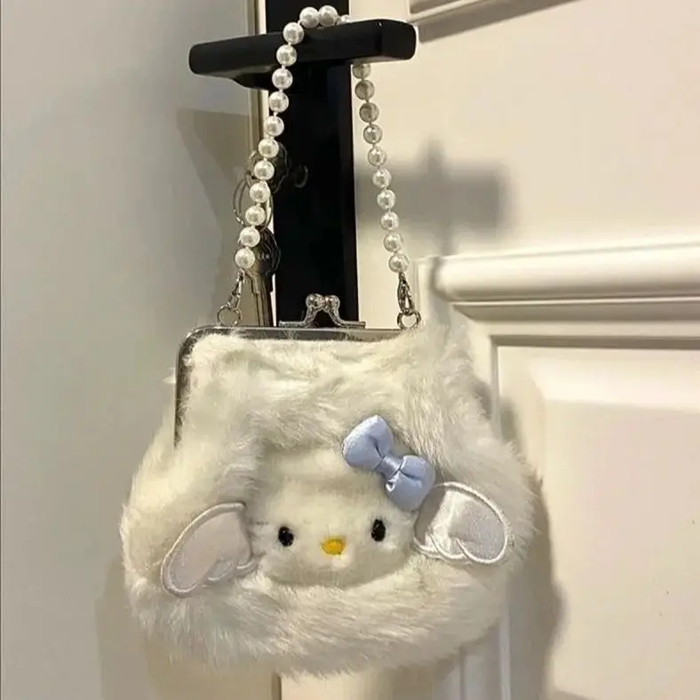 

Новинка Sanrioed плюшевая Сумка-тоут Hello Kitty Kawaii Kitty жемчужная Сумка-клатч на цепочке Кошелек для монет женская сумка праздничный подарок
